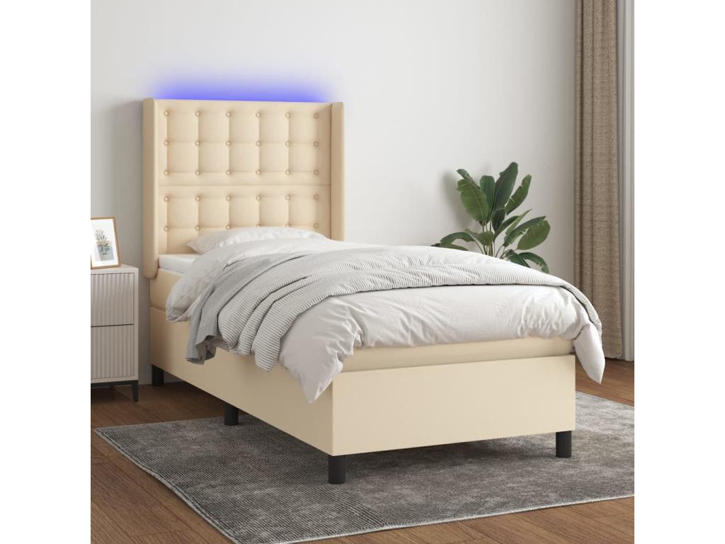 Upholstered bed base with mattress and LED lighting, Cream, 80x200cm, Fabric ZISB50414