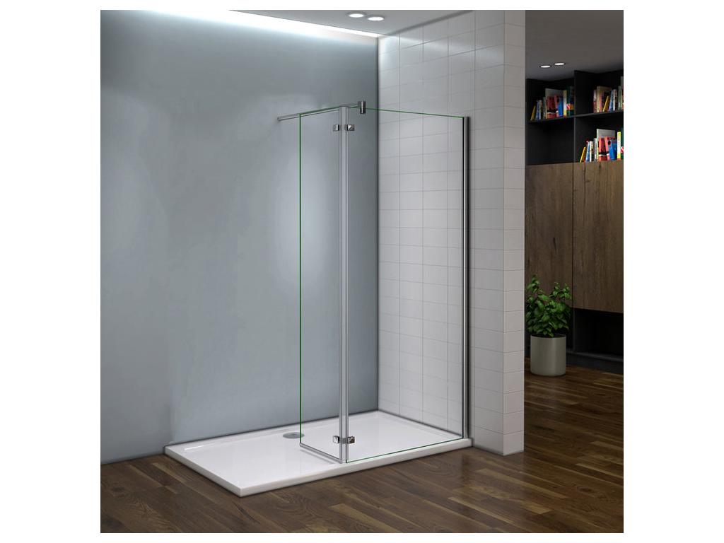 Walk-in shower screen with 90° pivoting return, 40x200cm, hinges with 140cm square fixing bar KOUT04617