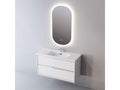 Bathroom vanity unit with ceramic basin, 2 drawers, satin stainless steel handle, 80cm wide x 54cm high x 45cm deep, matte white lacquer, Boisona WRQI42906