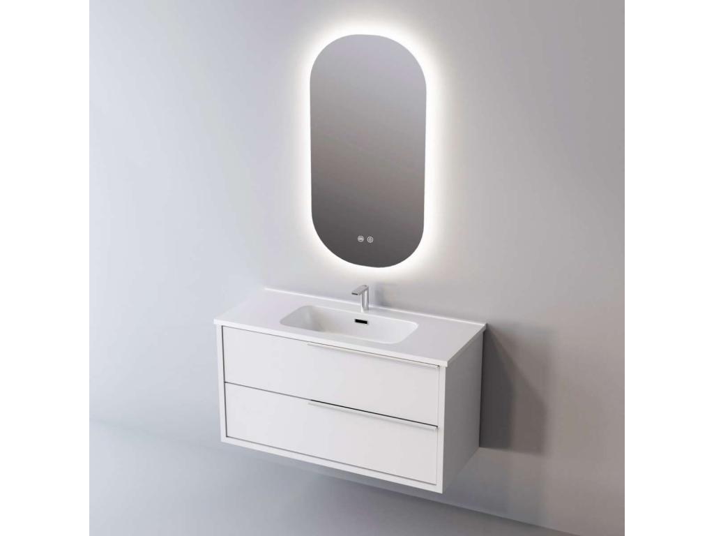 Bathroom vanity unit with ceramic basin, 2 drawers, satin stainless steel handle, 80cm wide x 54cm high x 45cm deep, matte white lacquer, Boisona WRQI42906