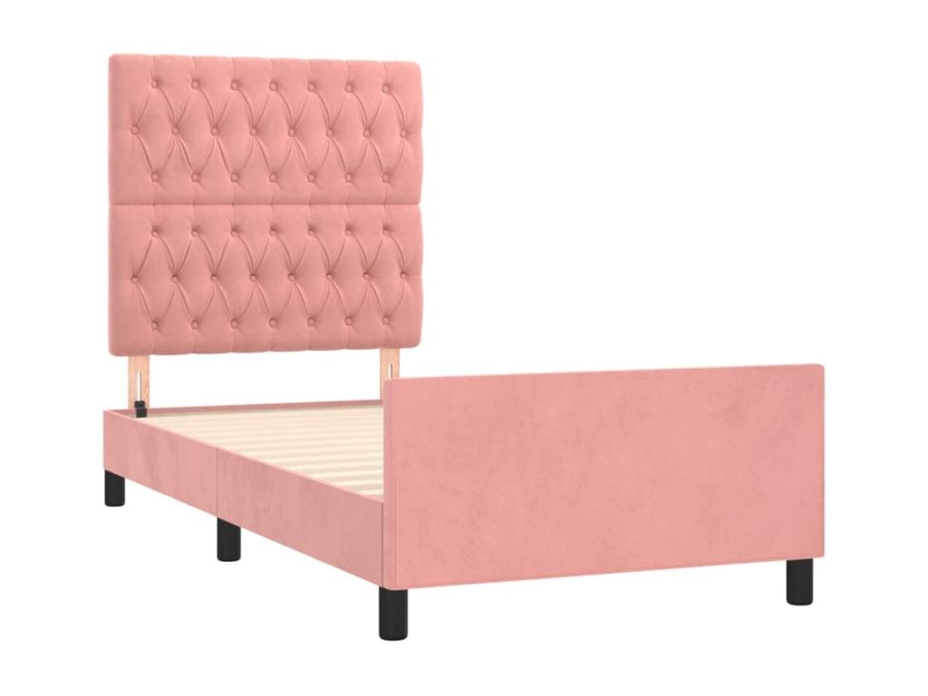 Bed frame with headboard, pink, 90x200 cm, velvet, IAVA77029