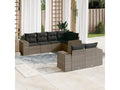 Garden furniture set with cushions, 7 pieces, grey woven resin, XLYO41836