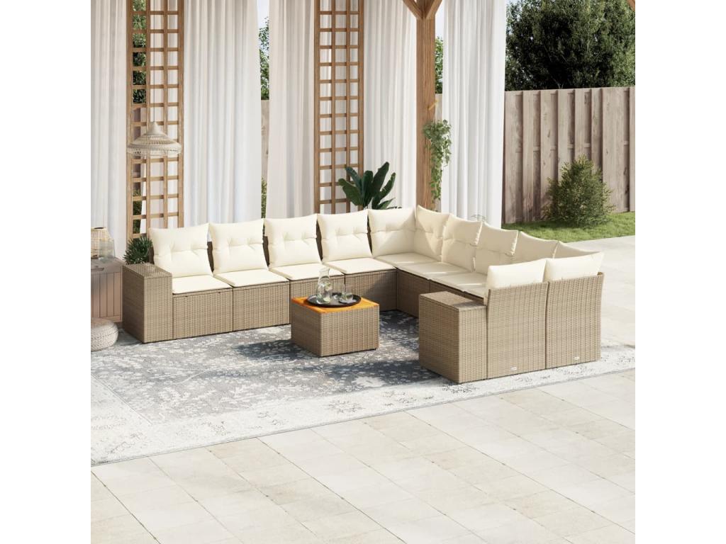 11-piece garden furniture set with beige resin wicker cushions SFEN05581