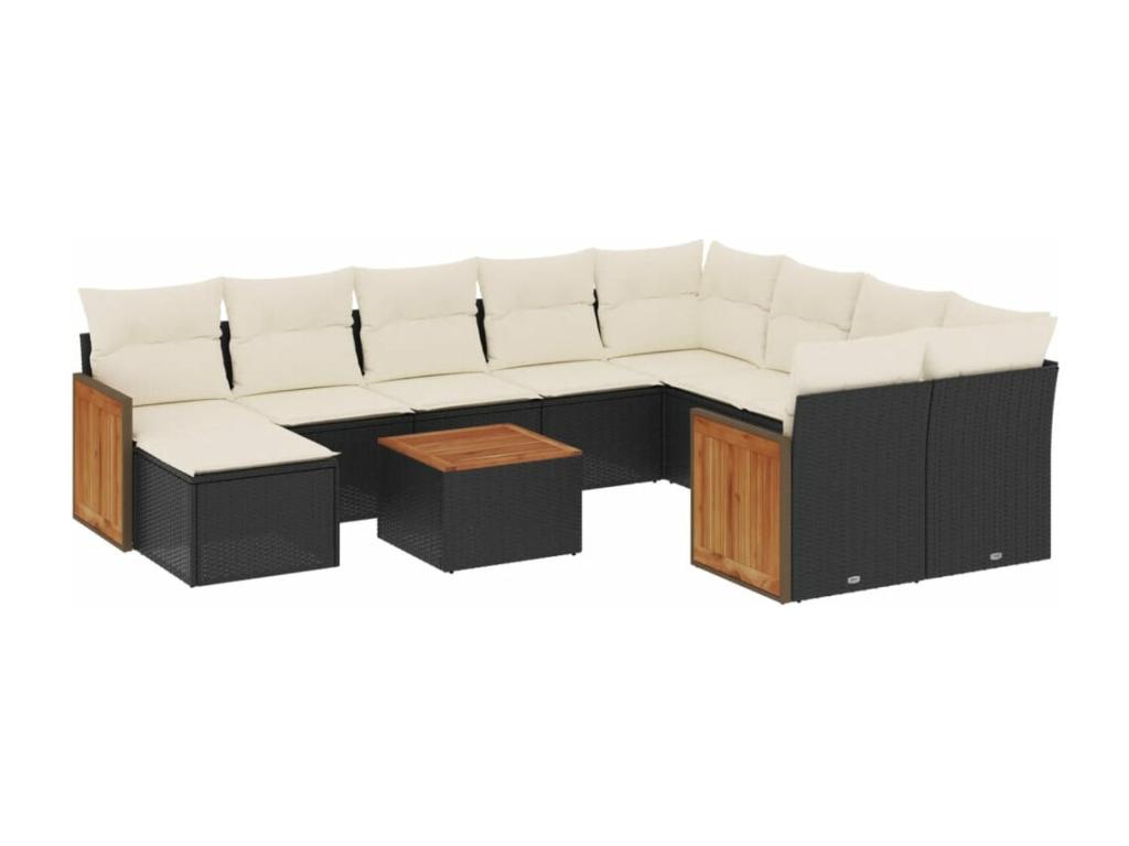 11-piece garden furniture set with cushions, black woven resin AUSJ04694