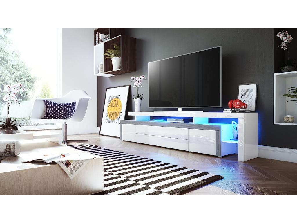 Elariva TV Stand - Anthracite and White Lacquered 227 cm with LED 52x227x35 VZJY03525