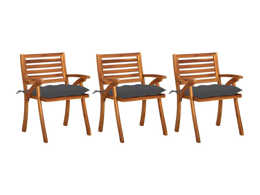 Garden dining chairs with cushions, set of 3, solid wood, AGIN22670