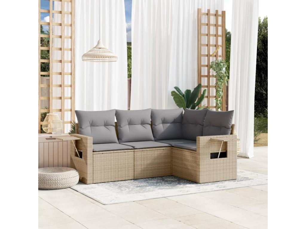 4-piece beige woven resin garden furniture set with cushions CDJO79660