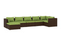 7-piece garden furniture set with cushions, brown woven resin, CPIV72648