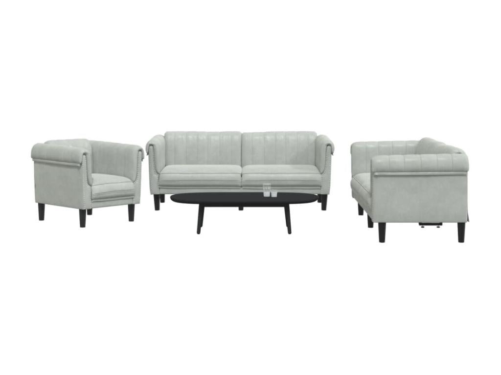 3-piece light grey velvet sofa set AGMY60959