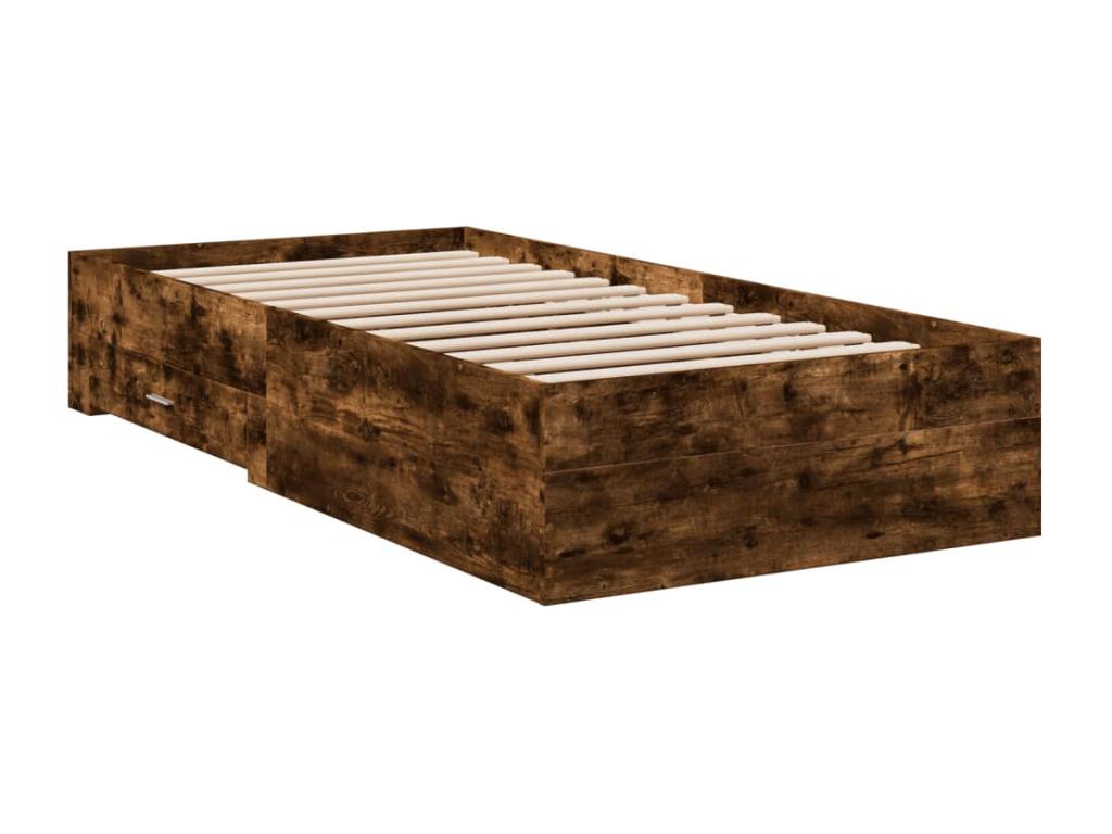 Bed frame with drawers, without mattress, smoked oak, 100x200 cm TOJC24059
