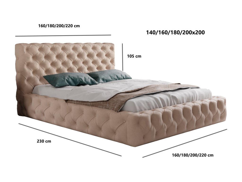 Elariva Storage Bed 180x200 - Double Bed 180x200 cm Upholstered Bed in Beige Velvet Fabric 35 VELT36024