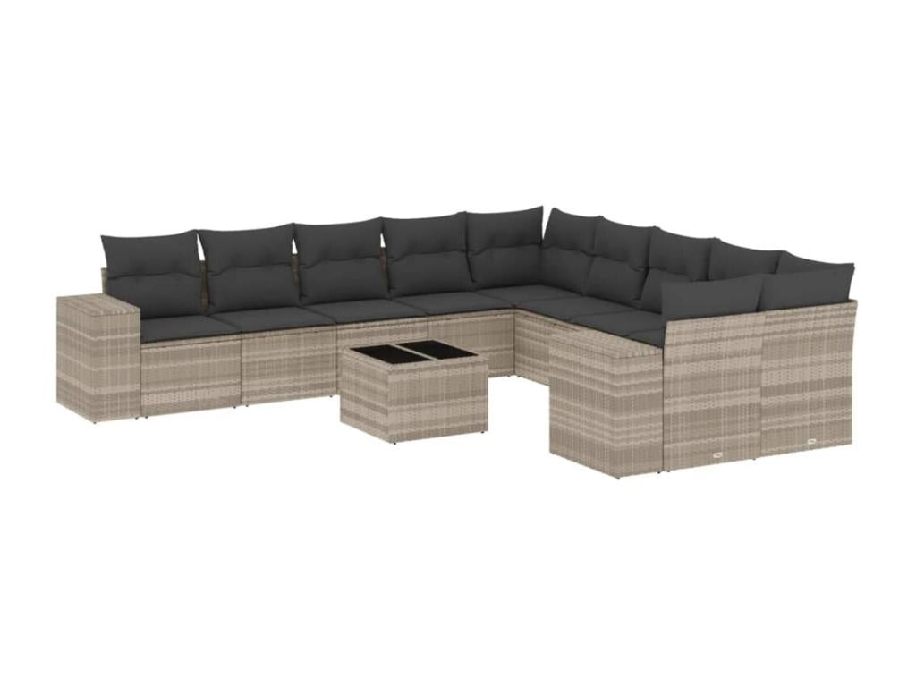 11-piece garden furniture set with light grey cushions, woven resin EBPS41759