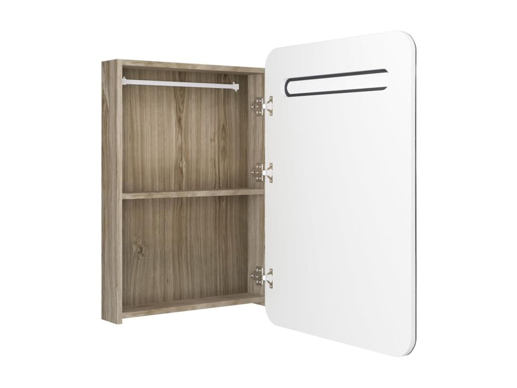 Bathroom cabinet with LED mirror, white and oak, 60x11x80 AOLG04734