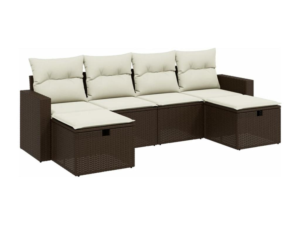 Garden furniture set with cushions, 6 pieces, brown woven resin DBTG68270