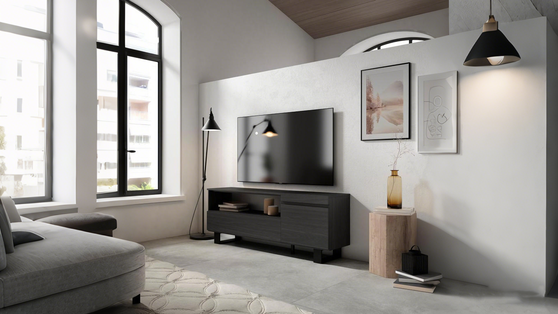 TV Stand/Bench 150x57x35cm For TVs up to 65" Industrial Design Black KKDE28319