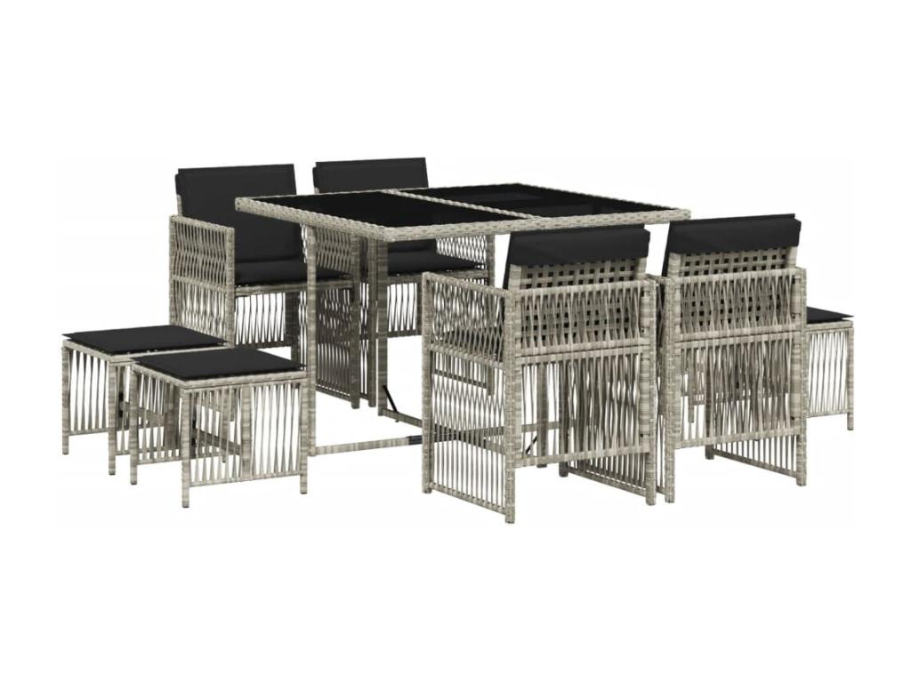 9-piece light grey rattan garden dining set and cushions TCRH33093