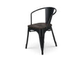 Industrial-style matte black metal chair with dark wood seat - With armrests TDMX54743