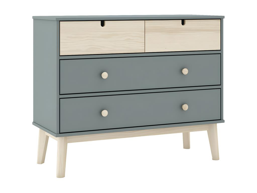 Boisona - 4-Drawer Chest of Drawers in MDF and Pine, Grey, Green and Natural Finish QWLR95924