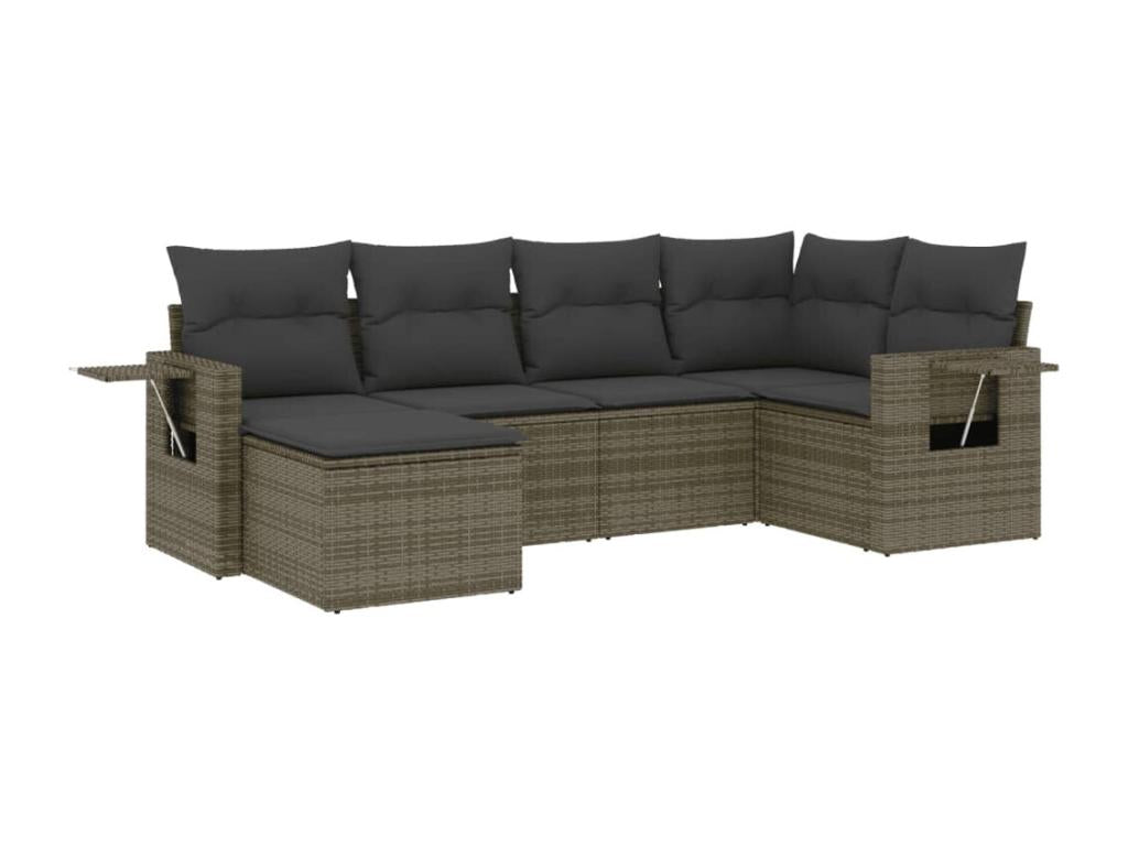 6-piece garden furniture set with grey resin wicker cushions WGYT28549