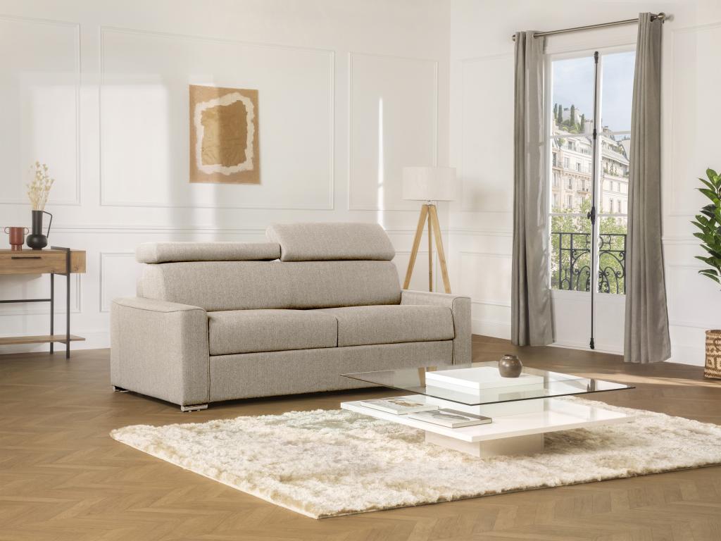 2-seater sofa bed in beige fabric - 120 cm sleeping area - 14 cm memory foam mattress Boisona UQLN26826