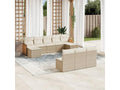 Garden furniture set with cushions, 10 pieces, beige woven resin, INQQ59223