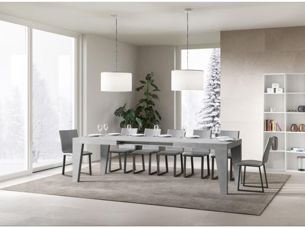 Extendable rectangular table for 8 to 14 people, L 180 to 284cm, concrete grey, Elariva QRWF45708