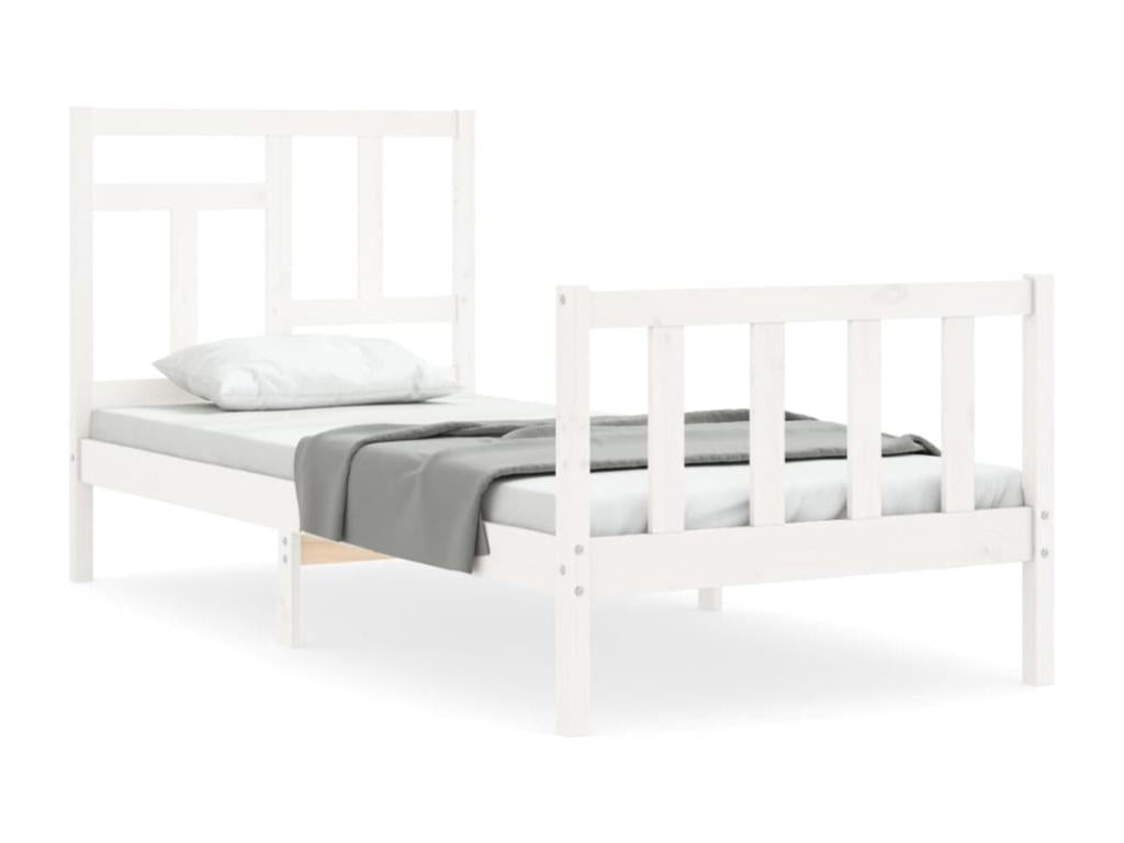 Bed frame with simple white headboard, solid wood, EIPE60592