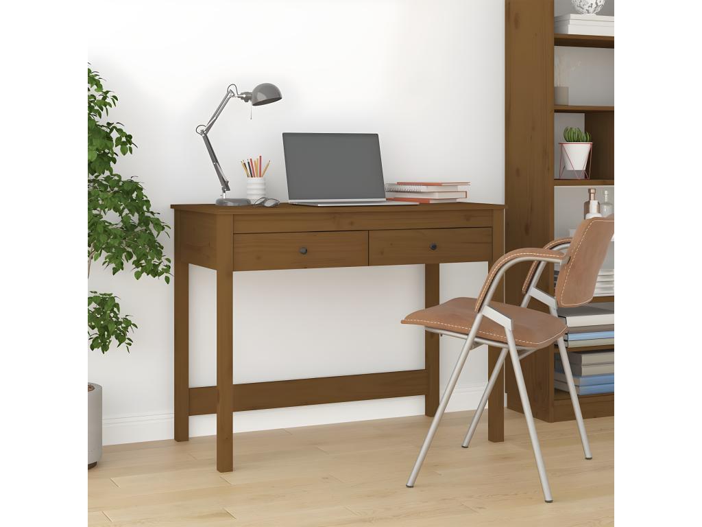 Desk with drawers, Honey brown, 100x50x78 cm, Solid pine wood, QUMF43132