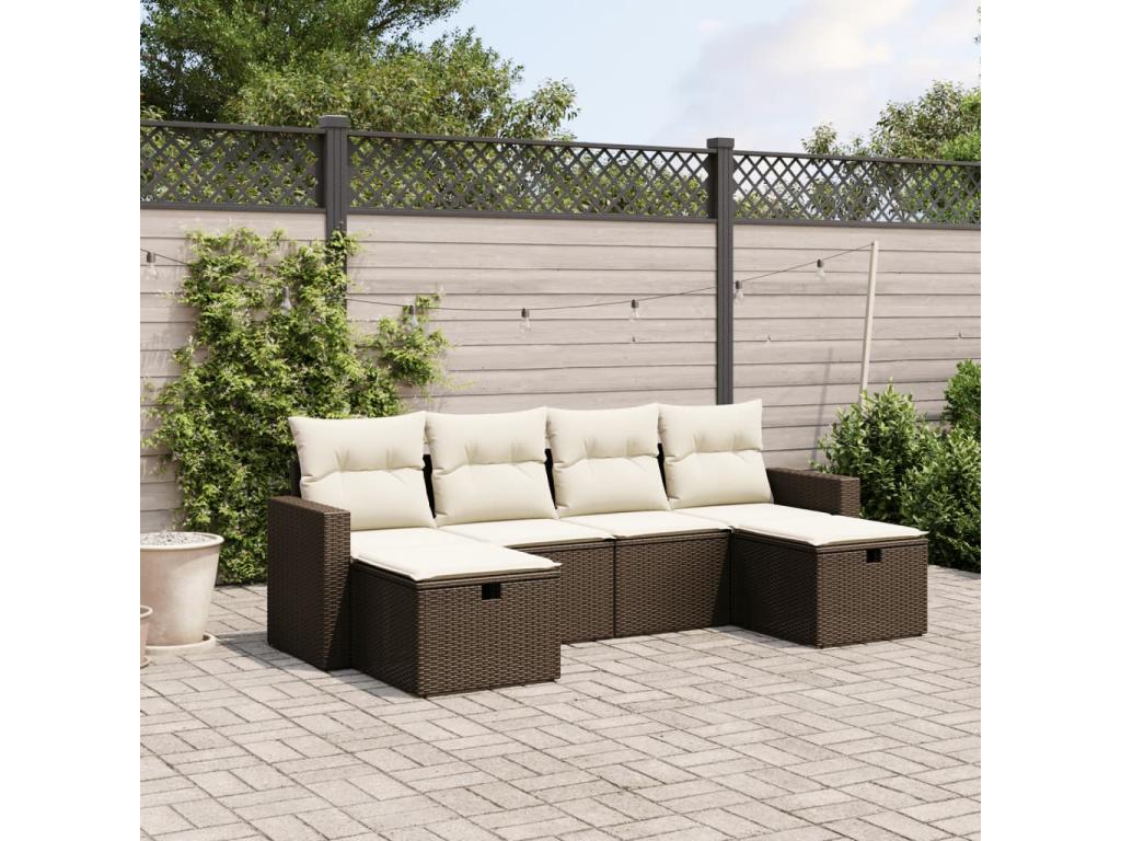 Garden furniture set with cushions, 6 pieces, brown woven resin DBTG68270