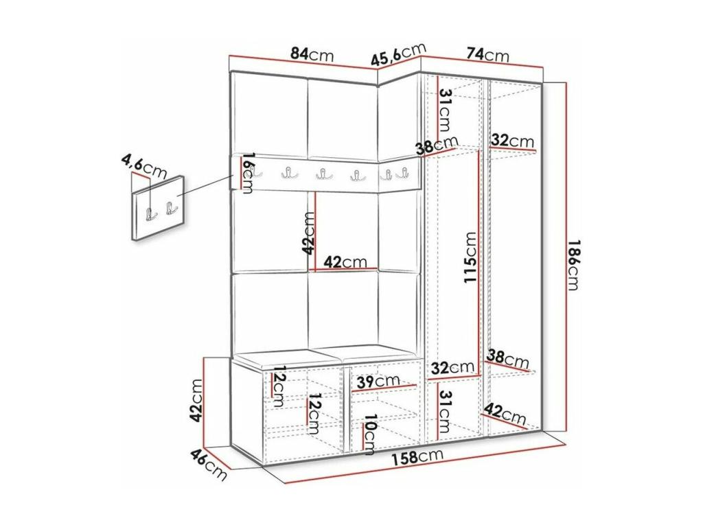 Hallway furniture 278 186x158x46cm Graphite Mirror Tapestry - Laminate ICUN76691