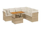 7-piece garden furniture set with cushions, beige woven resin UGMR06069