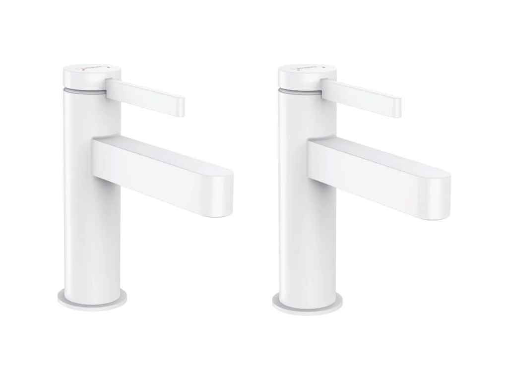 Set of 2 Elariva-Open 110 basin mixers with waste, matte white, HAMZ80347