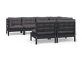 7-piece garden furniture set with cushions, black, solid pine wood, PGCB96700