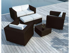 6-piece garden furniture set in chocolate-colored woven resin with off-white fabric cushions ZOPH29668