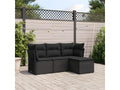 4-piece garden furniture set with cushions, black woven resin AZXY74395