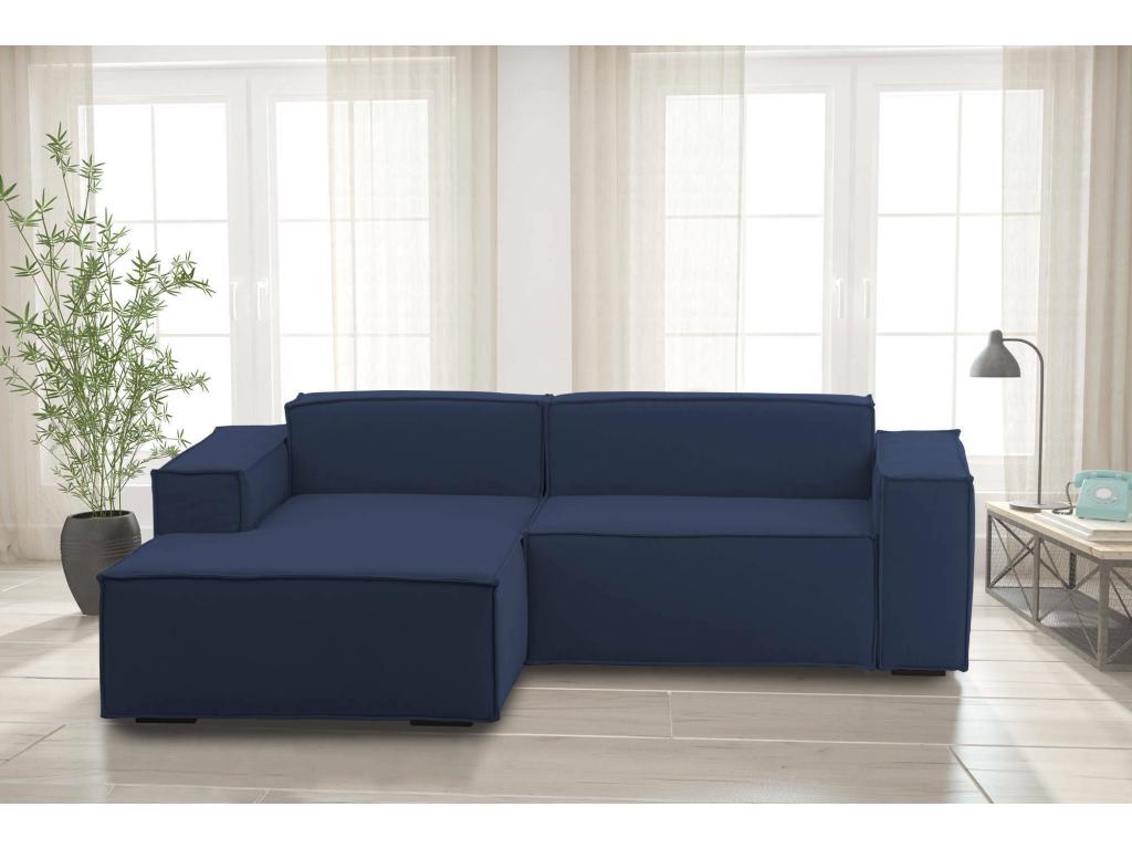 Boisona Fixed Sofa Large Modular 2-Seater Sofa with Left-Hand Peninsula Made in Italy Modern Fabric Sofa 240x170x70 cm Blue LSGL73990