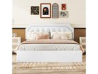 Upholstered PU storage bed, 2-way hydraulic bed with slatted base and elegant white headboard, 160x200cm FKLC30251