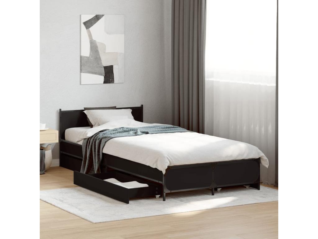 Black bed frame with drawers (mattress not included) 90x200 cm UBAN70260