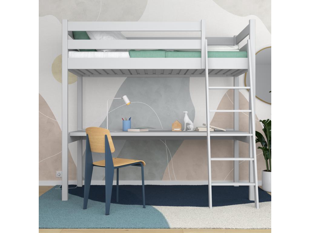 Wooden loft bed - with desk N03 Grey 80x190 MCCC55791