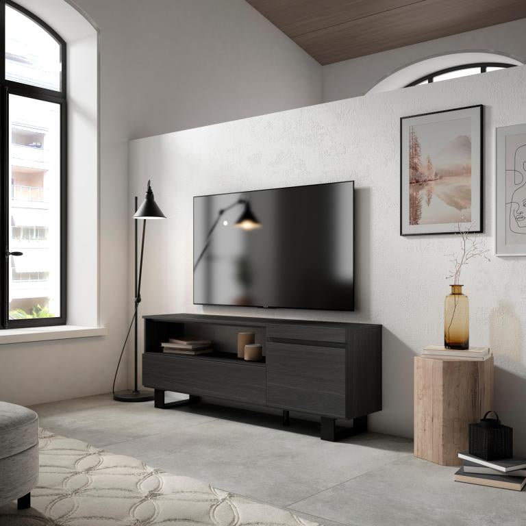 TV Stand/Bench 150x57x35cm For TVs up to 65" Industrial Design Black KKDE28319
