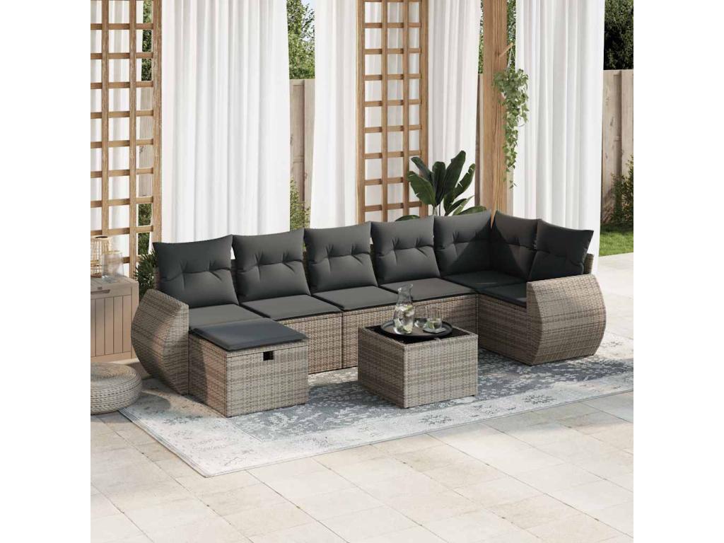 8-piece garden furniture set with grey resin wicker cushions NXAR02701