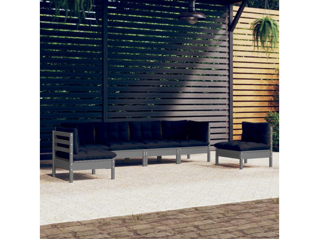 6-piece garden furniture set with cushions, solid pine wood, 10 QLWV77604