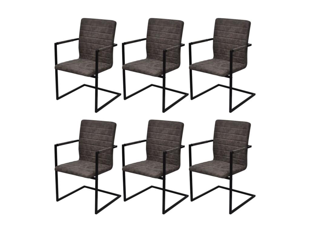 Cantilever dining chairs, set of 6, brown faux leather, AFOQ09434