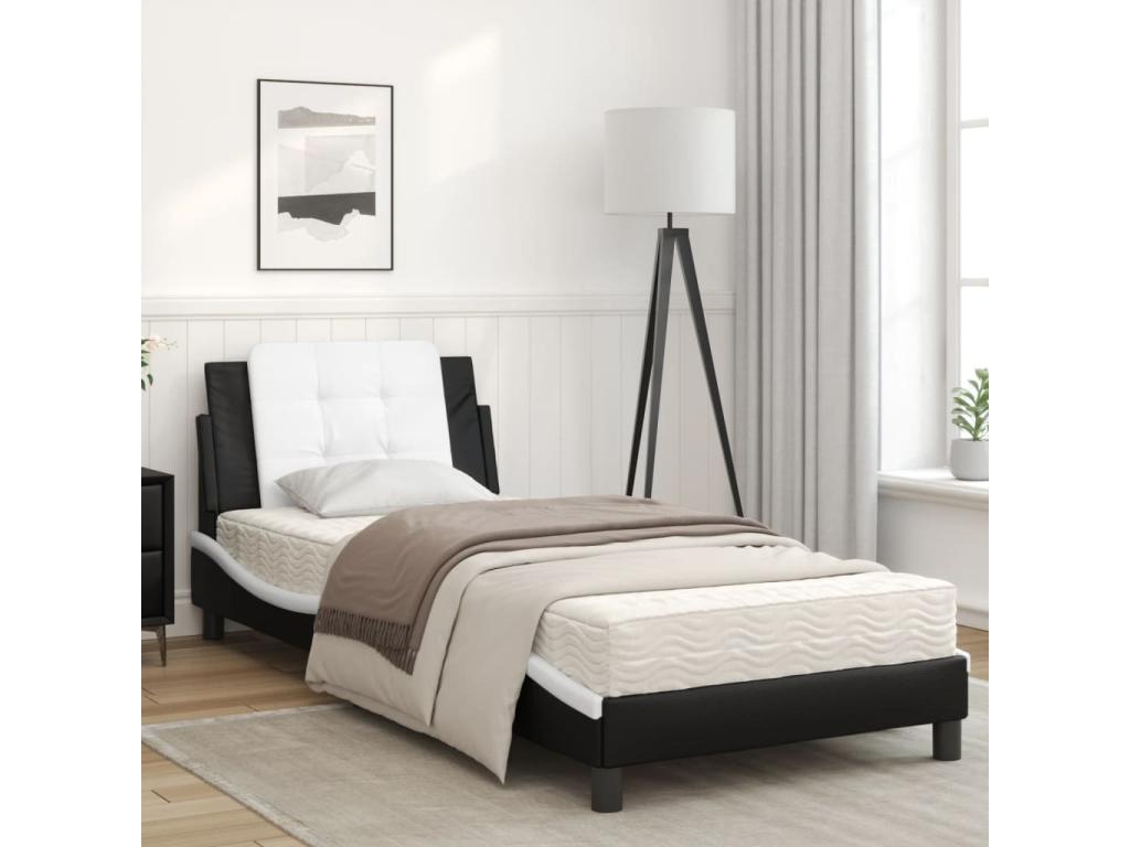 Bed with black and white mattress 90x200 cm faux leather IPYM81324