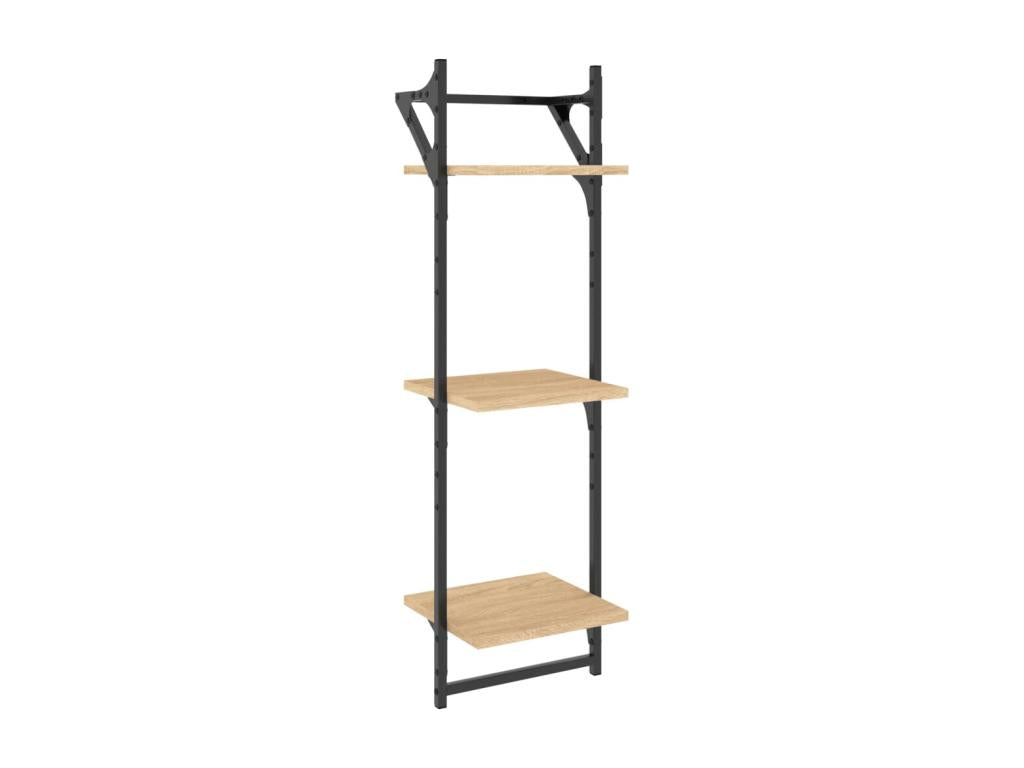 3-Tier Wall Shelves with Bars, 2 pcs, Oak, Boisona LKPM65382