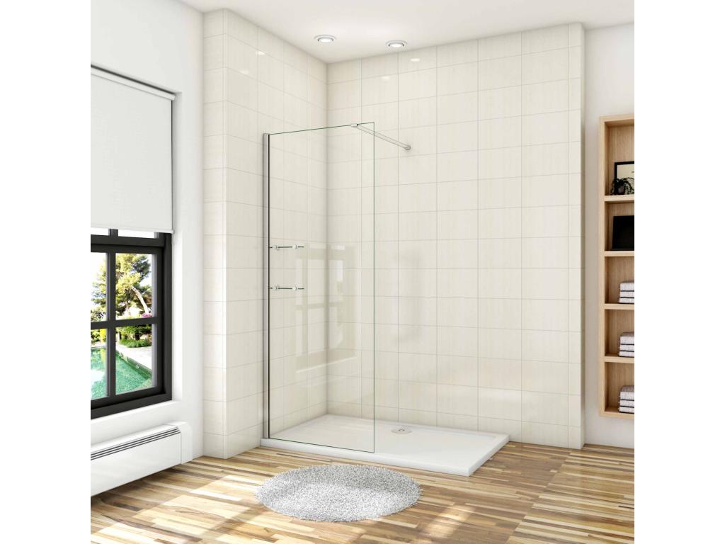 Walk-in shower enclosure 70x190cm with shelves and 140cm support bar, trimmable to 8mm, anti-limescale glass FLOI99223