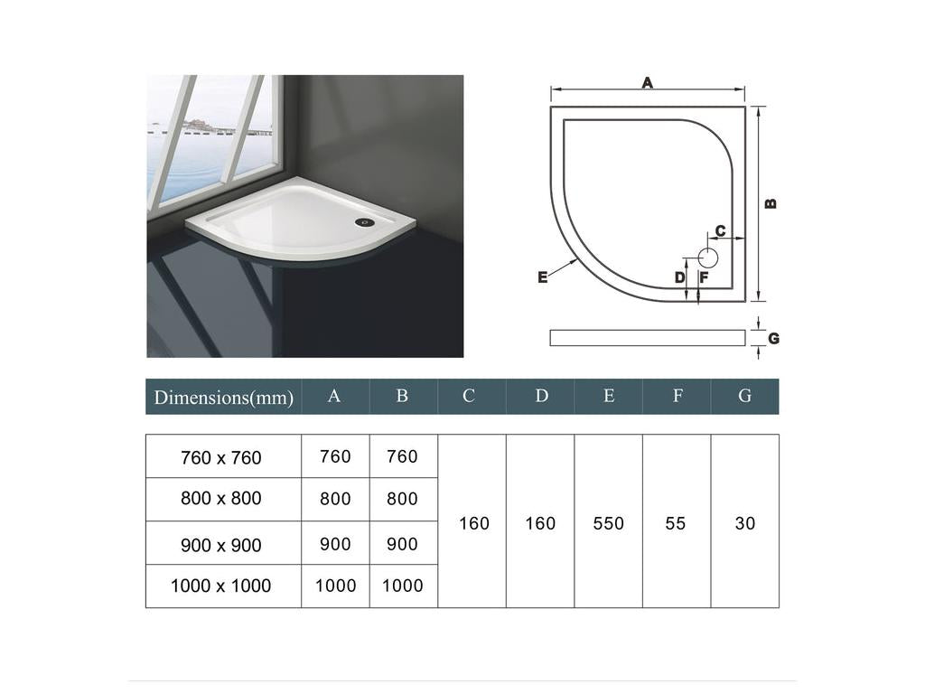 Quarter-circle shower enclosure 80x80x185cm with white shower tray 80x80x3cm, sliding shower enclosure in clear glass FUZG24761