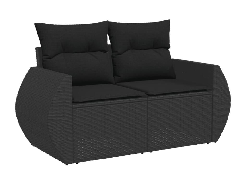 10-piece garden furniture set with cushions, black woven resin KRLE58244