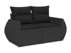 10-piece garden furniture set with cushions, black woven resin KRLE58244