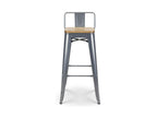 Industrial style bar stool with silver metal backrest and light wood seat - Height 76 cm AJOF04585
